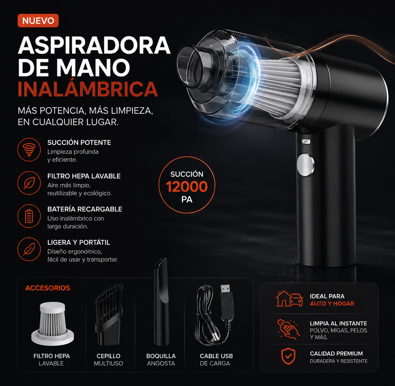 Aspiradora Portátil Auto y Hogar